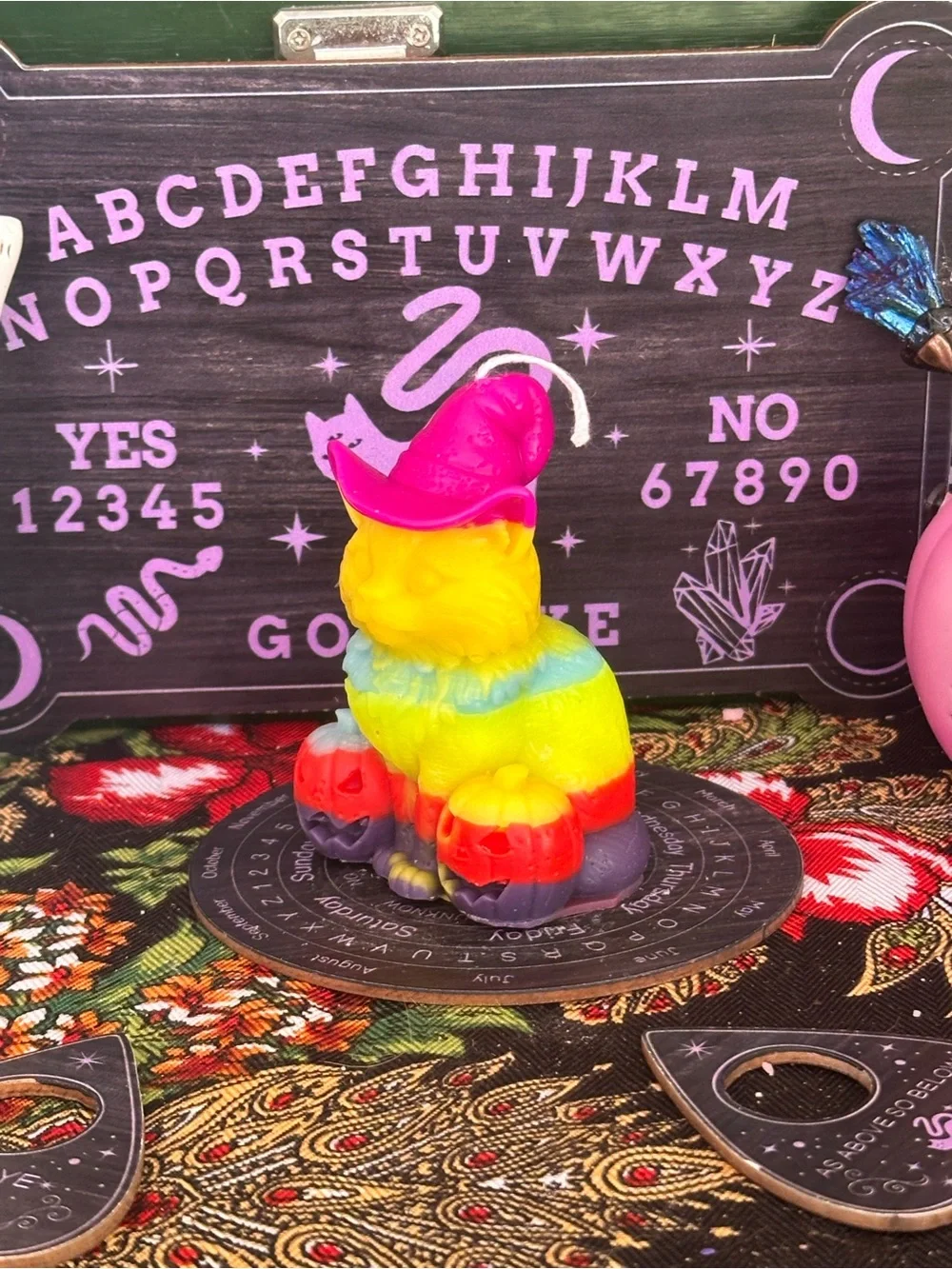 Rainbow Witch Cat Candle | Halloween Black Cat Candle